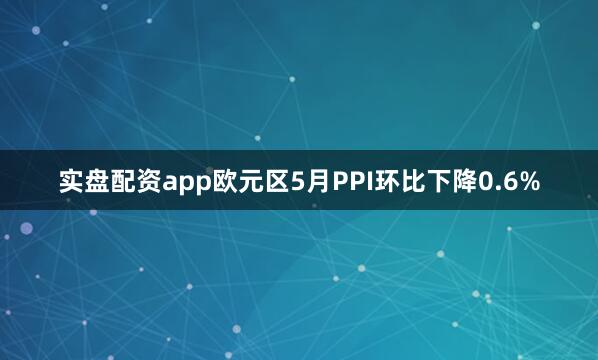 实盘配资app欧元区5月PPI环比下降0.6%
